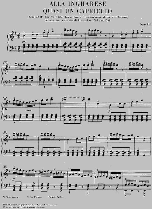 Beethoven L.V. - Alla Ingharese Quasi Un Capriccio in sol maggiore Op. 129 [La collera per il soldo perduto]