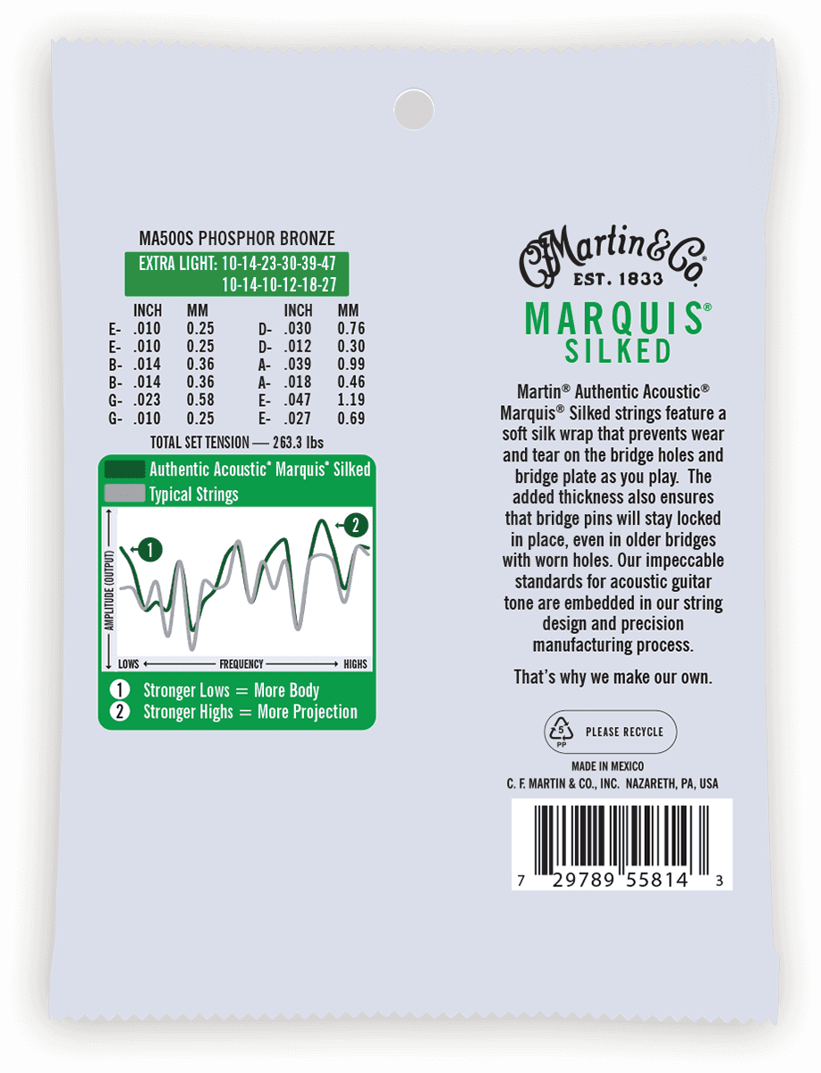 MA500S AUTHENTIC SILKED EXTRA LIGHT 92/8 PHOSPHOR BRONZE EX. LIGHT 10-14-23-30-39-47 12 STRINGS