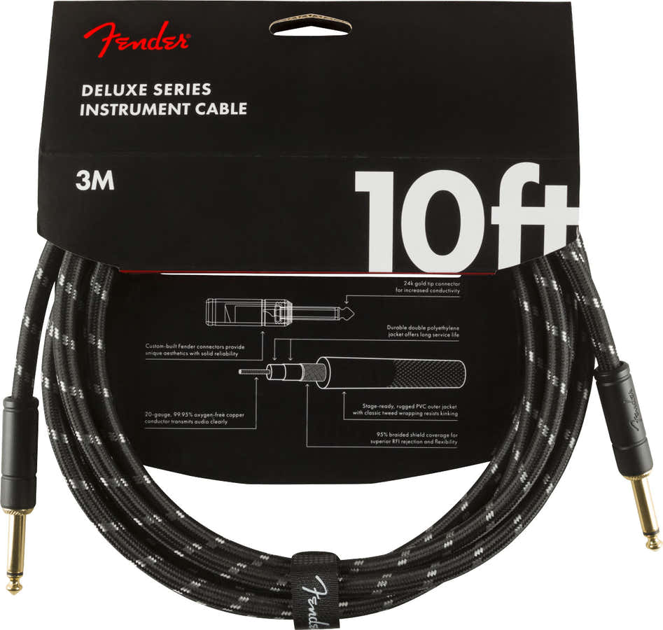 DELUXE INSTRUMENT CABLE STRAIGHT/STRAIGHT 10' BLACK TWEED