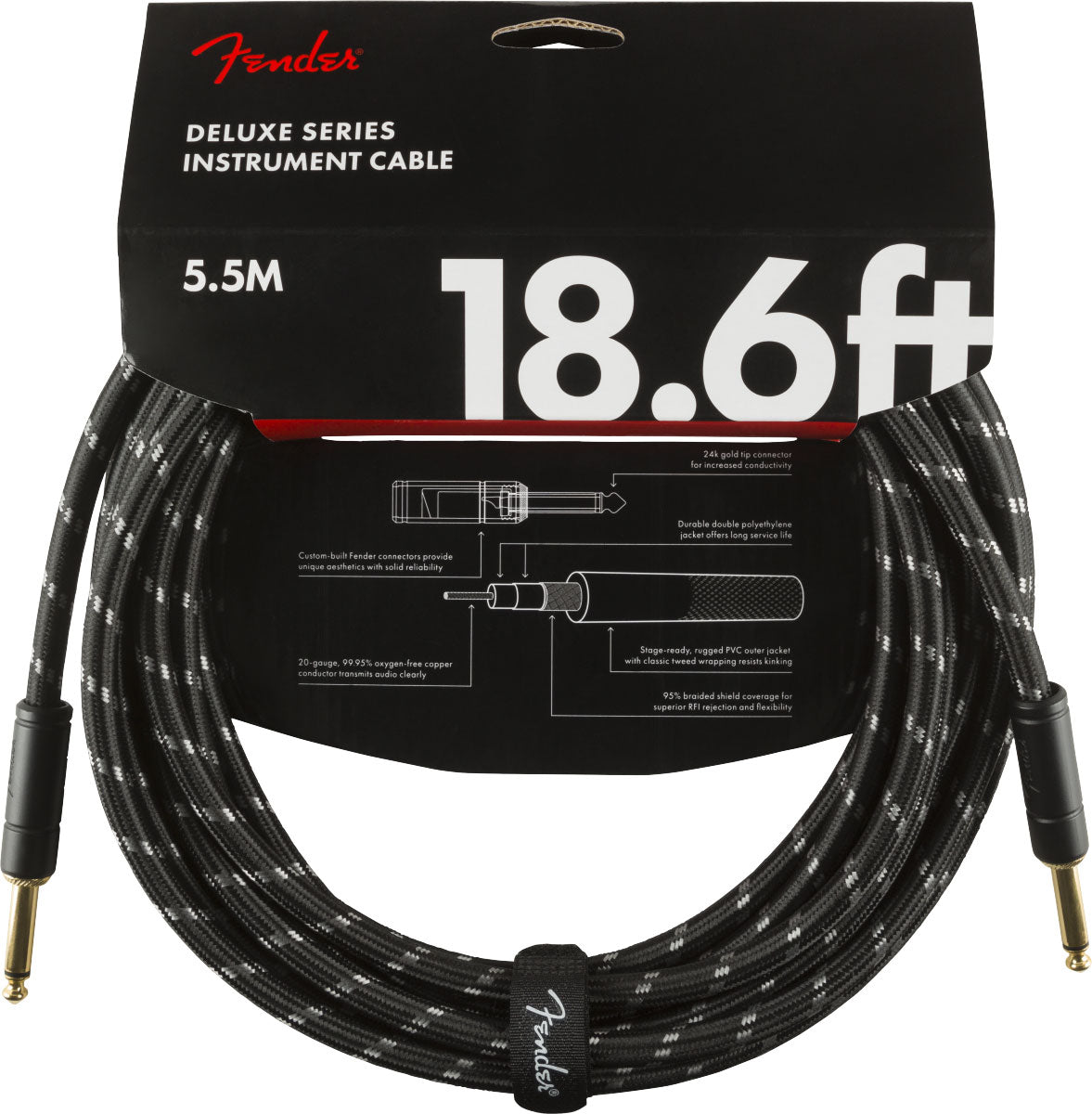 DELUXE INSTRUMENT CABLE STRAIGHT/STRAIGHT 18.6' BLACK TWEED