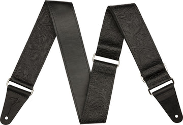 TOOLED LEATHER GUITAR STRAP 2" BLACK
