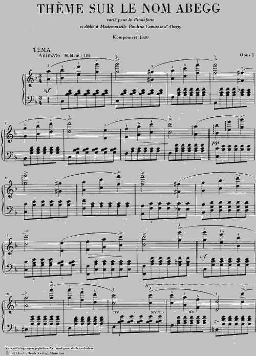 SCHUMANN R. - ABEGG VARIATIONS F MAJOR OP. 1