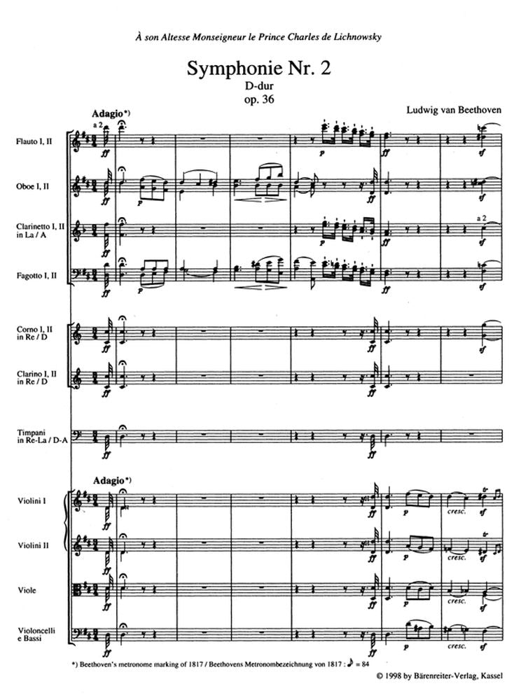 Beethoven L.V. - Symphonie N°2 En Re Majeur Op.36 - Partitura tascabile