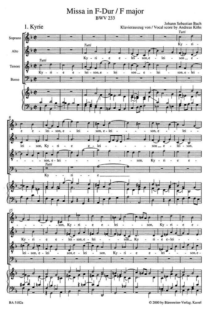 J.S. - Messa in Fa maggiore Bwv 233 Messa luterana - Riduzione corale pianoforte
