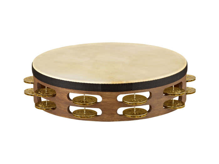 VINTAGE GOAT SKIN WOOD TAMBOURINE 2 ROWS