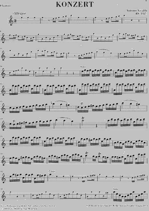 Vivaldi A. - Concerto per flautino (flauto dolce/flauto) e orchestra in Do maggiore Op. 44 11 Rv 443