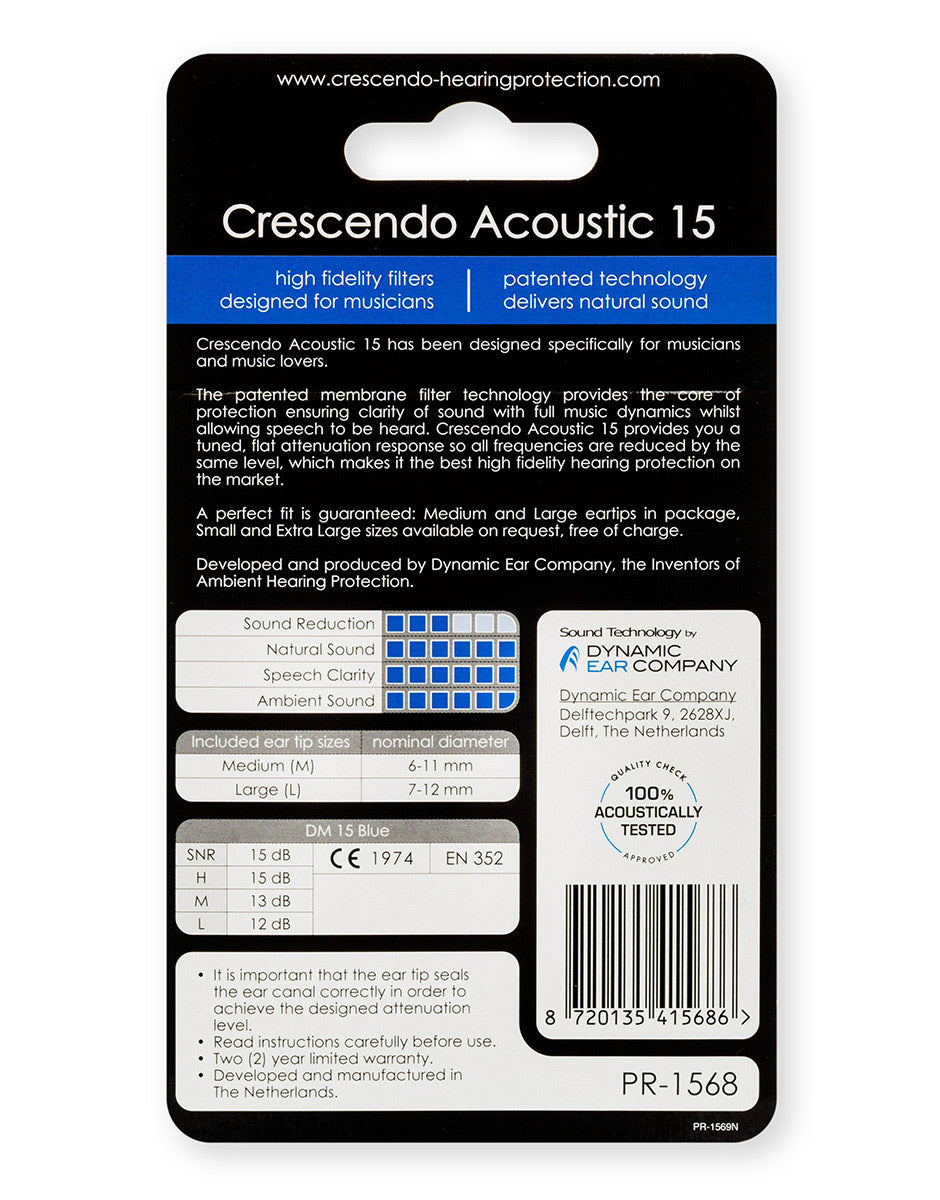 PRO ACOUSTIC 15 - FLAT DAMPING FILTERS - PROTECTION SNR 15DB