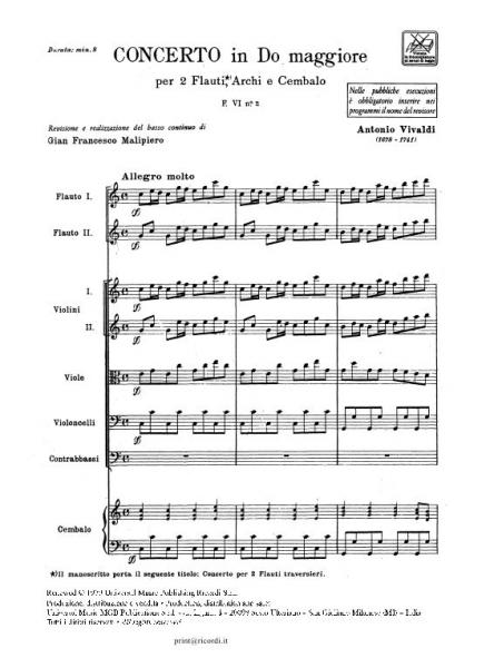VIVALDI A. - Concerto in Do RV 533 - F.VI/2 - Flauto, archi e basso continuo