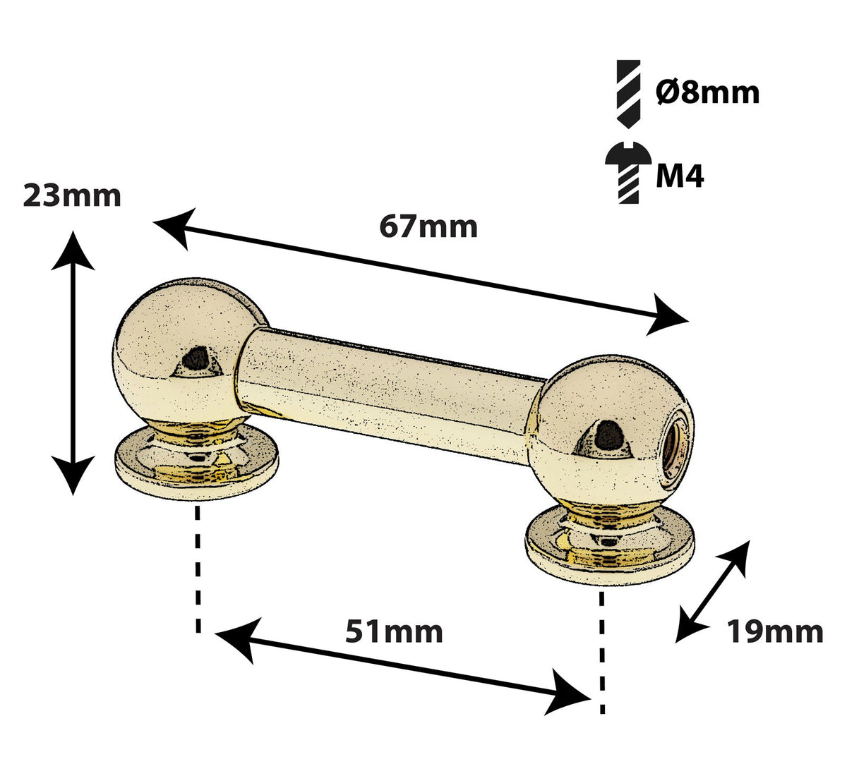 TL13D51-BR Blocchetto Tubolare 51mm Ottone A Doppio Tirante X1