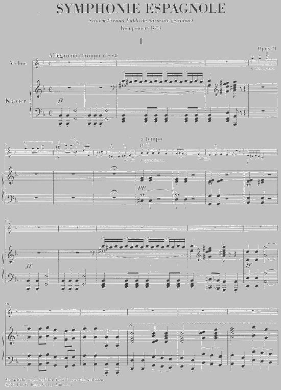 Lalo E. - Symphonie Espagnole For Violin And Orchestra D Minor Op. 21 - Violon & Piano