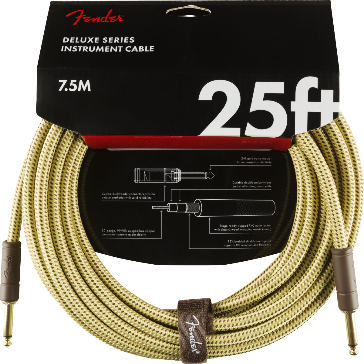 DELUXE INSTRUMENT CABLE STRAIGHT/STRAIGHT 25' TWEED