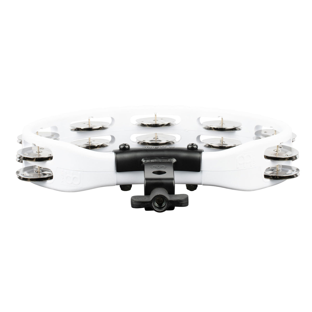 PERCUSSION HEADLINER SERIES MOUNTABLE ABS TAMBOURINE DUAL ROW WHITE STAINLESS STEEL JINGLES