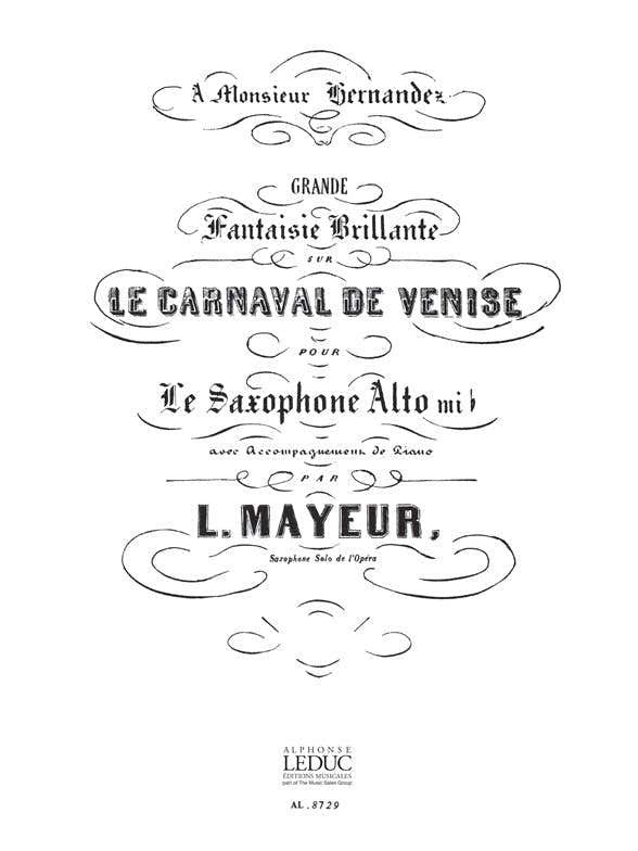 Mayeur L. - Carnevale di Venezia - Grande fantasia brillante - Sassofono contralto e pianoforte