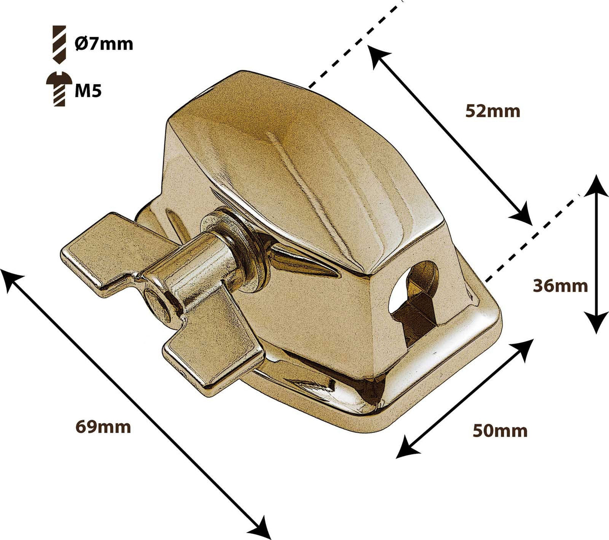 TB8BR - Supporto per Tom / Tom a terra Ø9.5-10.5mm - 52mm Ottone (x1)