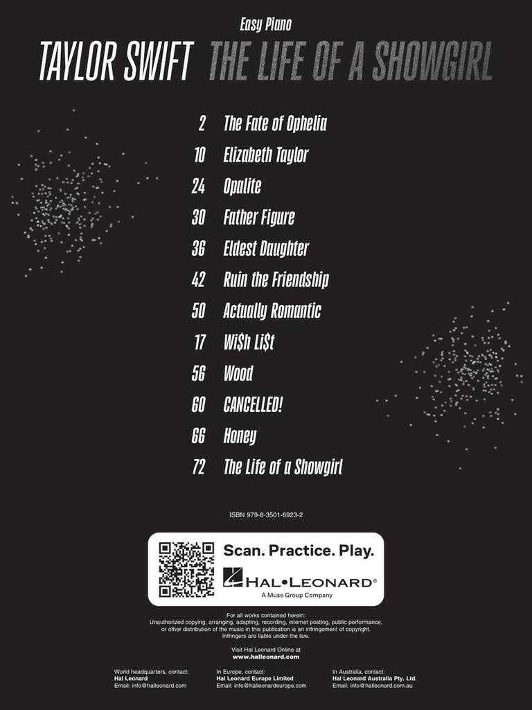 Taylor Swift The Life Of A Showgirl Piano