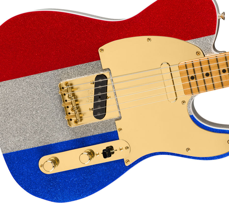 Telecaster Signature Buck Owens Mn Scintillante rosso argento blu