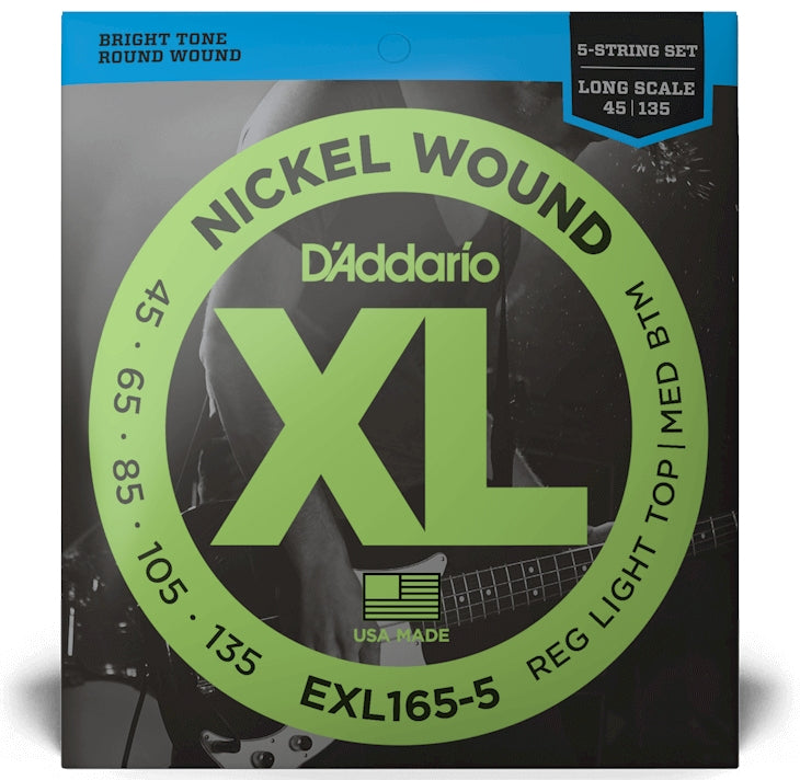 EXL165-5 corde avvolte in nickel scala lunga tensione leggera 5C 45-135