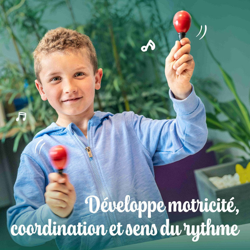 2 paia di maracas sonore in plastica rossa e nera