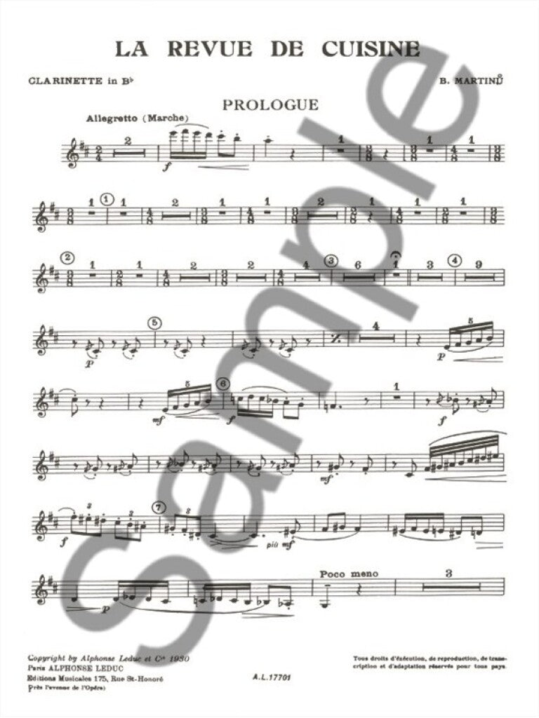 Martinu Bohuslav - La Revue De Cuisine - Suite per Orchestra - Partitura e Parti Separate