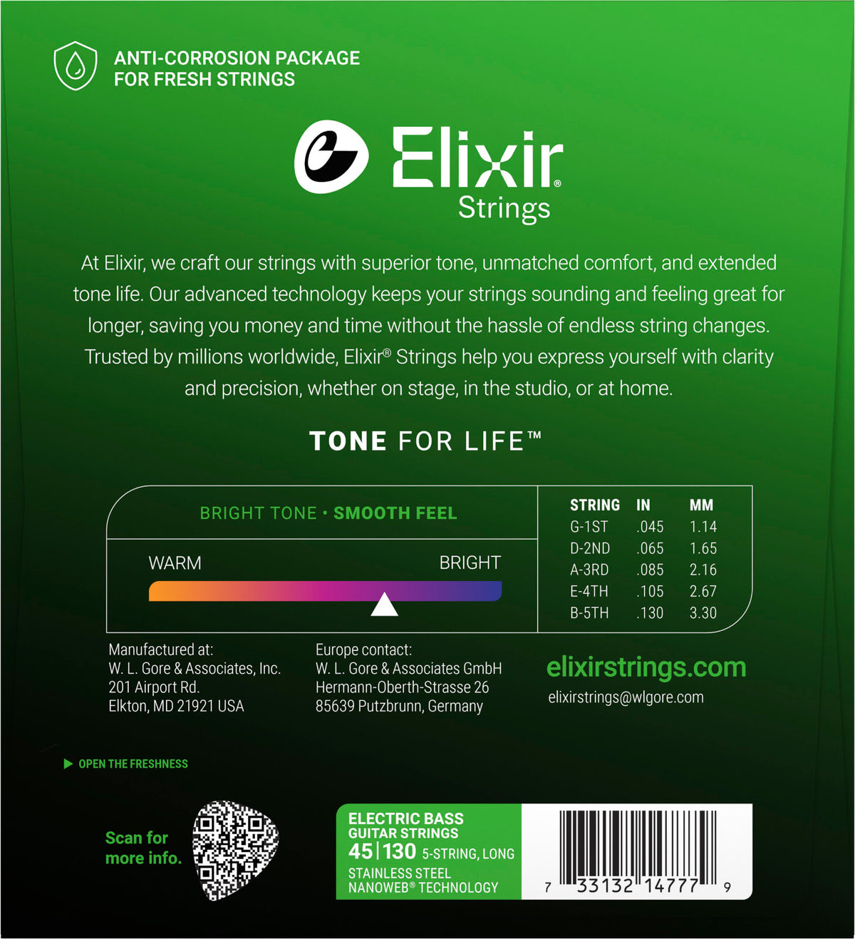 NANOWEB STAINLESS STEEL ELECTRIC BASS STRINGS MEDIUM LIGHT /5C SET