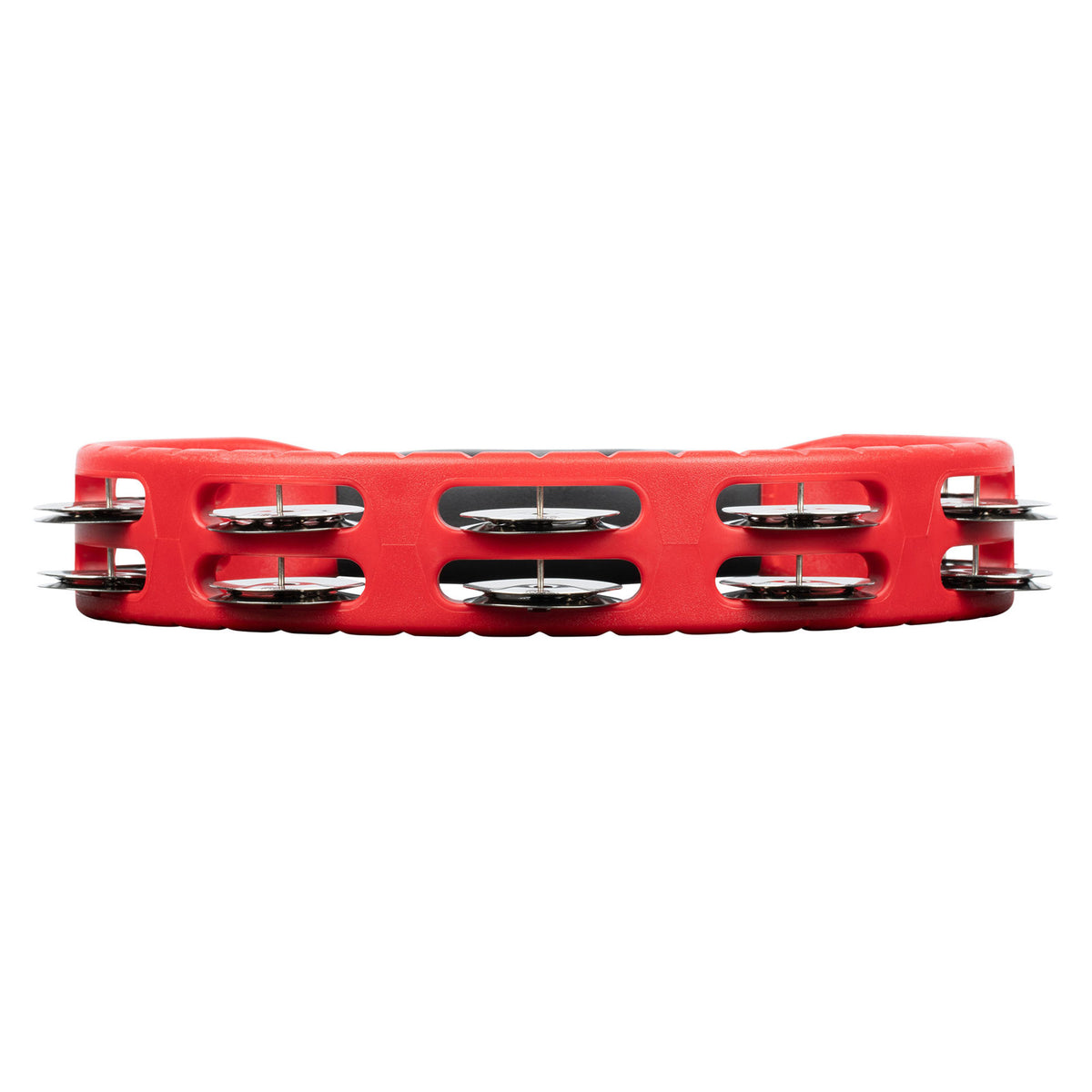 PERCUSSION HEADLINER SERIES HAND HELD ABS TAMBOURINE DUAL ROW RED STAINLESS STEEL JINGLES