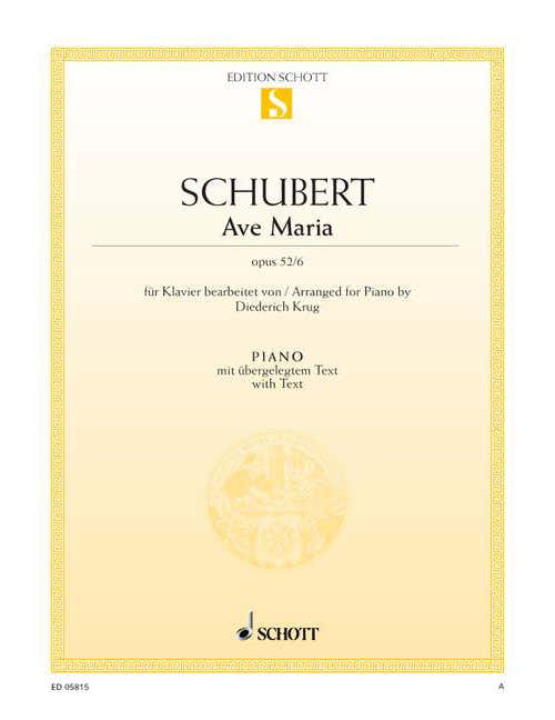 SCHUBERT FRANZ - AVE MARIA OP. 52/ 6 D 839 - PIANO