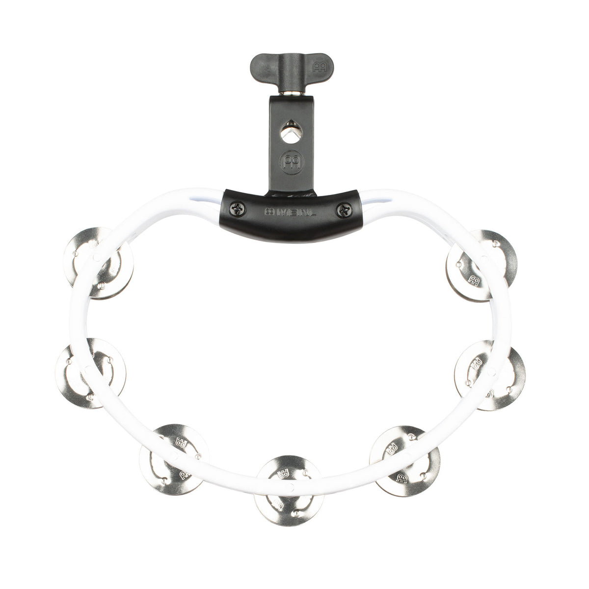 PERCUSSION HEADLINER SERIES MOUNTABLE ABS TAMBOURINE DUAL ROW WHITE STAINLESS STEEL JINGLES