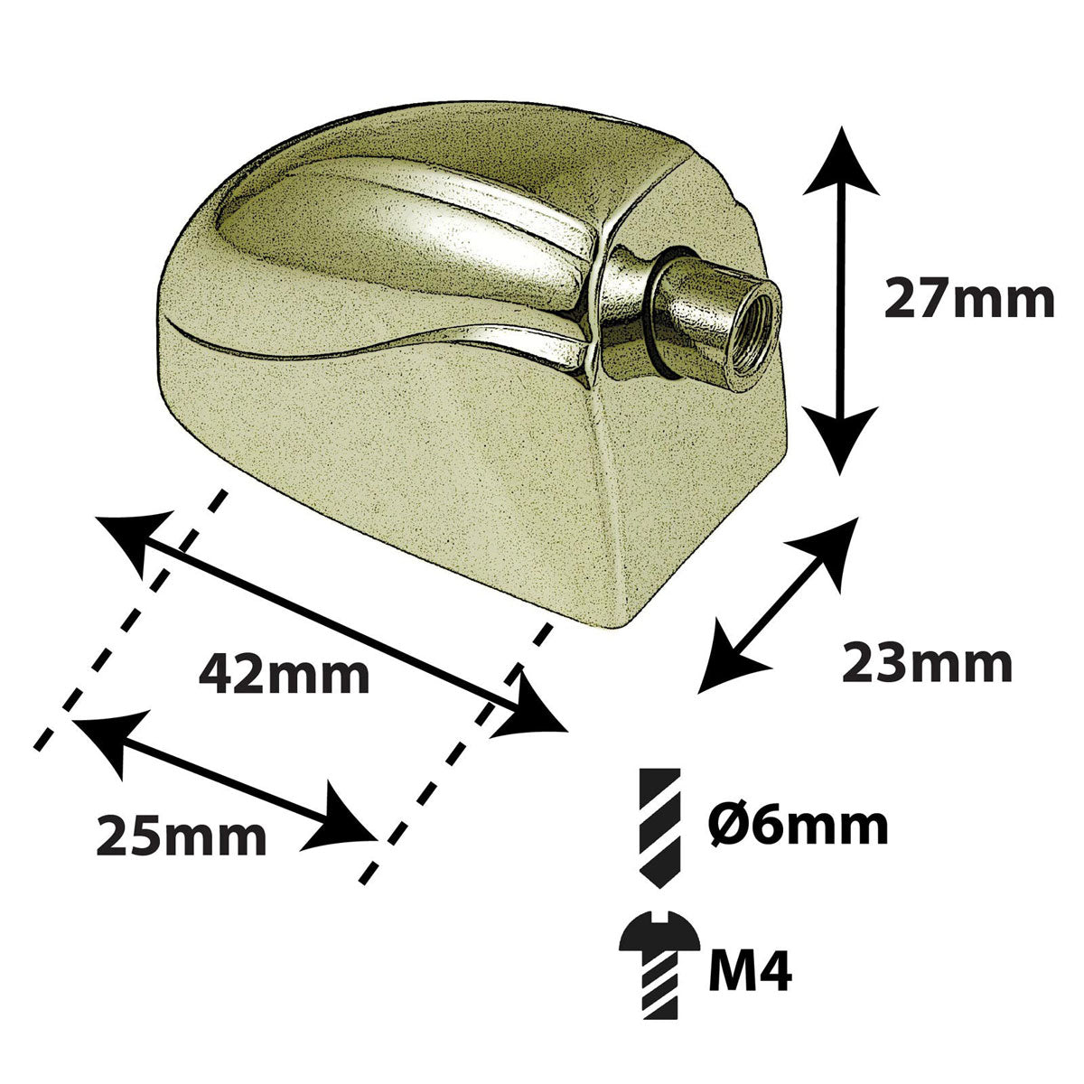 L20BD-BR Blocchetto per Grancassa 25mm Dorato X1