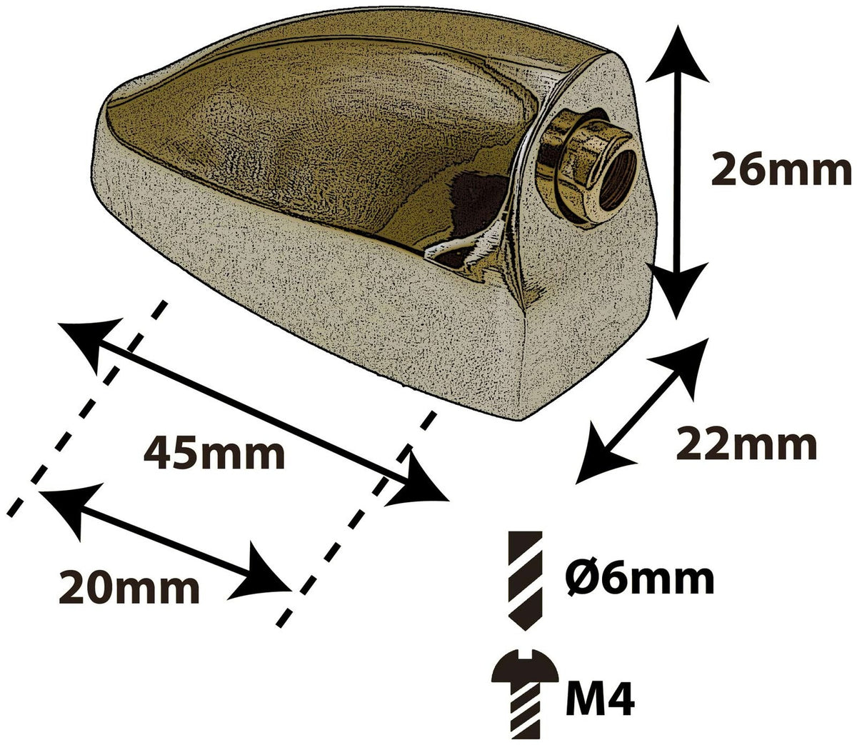 L25BD-BR - Blocchetto Grancassa - Ottone - 20mm (x1)