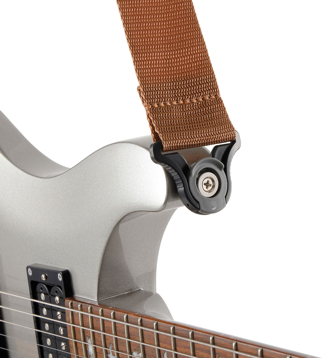 Tracolla per chitarra con blocco automatico, marrone