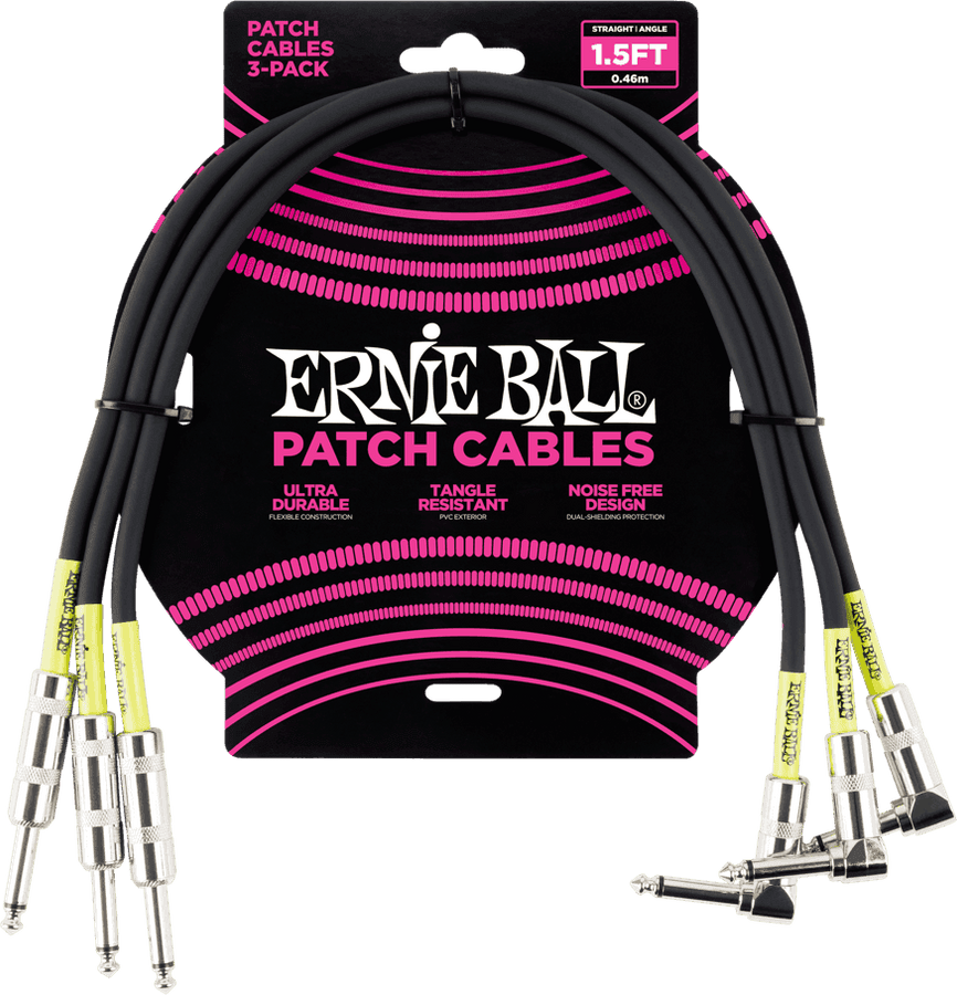 Cavi Strumento Patch Pack Da 3 - Dritti /Angolati - 46CM Nero