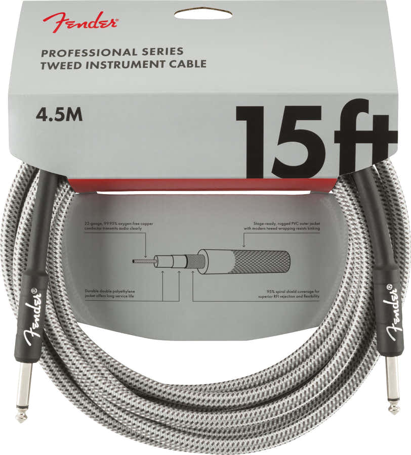 PROFESSIONAL INSTRUMENT CABLE 15' WHITE TWEED