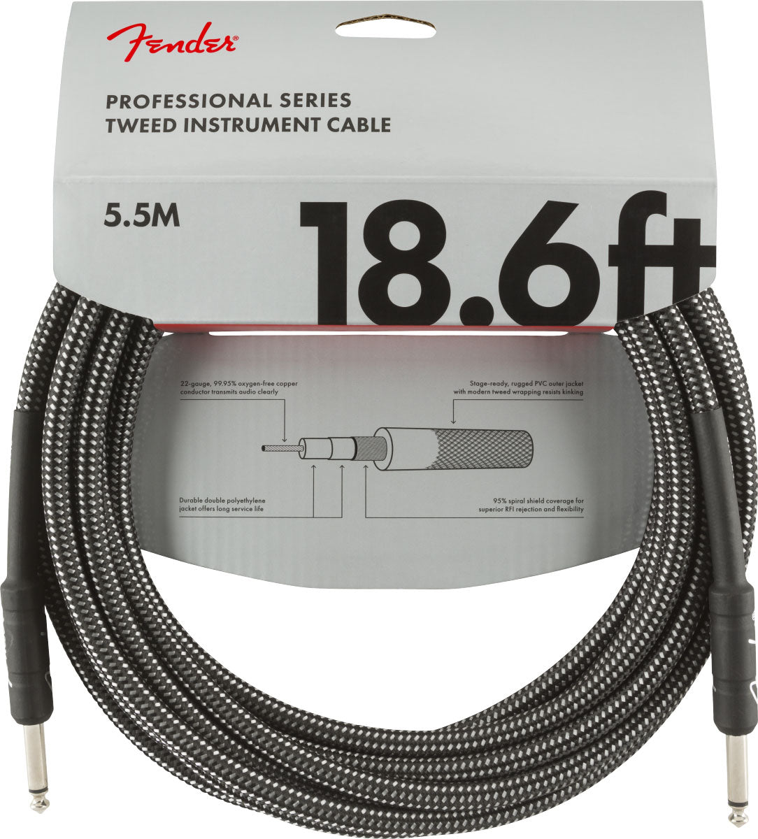 PROFESSIONAL INSTRUMENT CABLE 18.6' GRAY TWEED