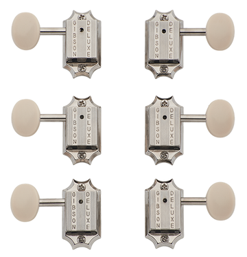 REPLACEMENT PART DELUXE WHITE BUTTON TUNER SET VINTAGE NICKEL