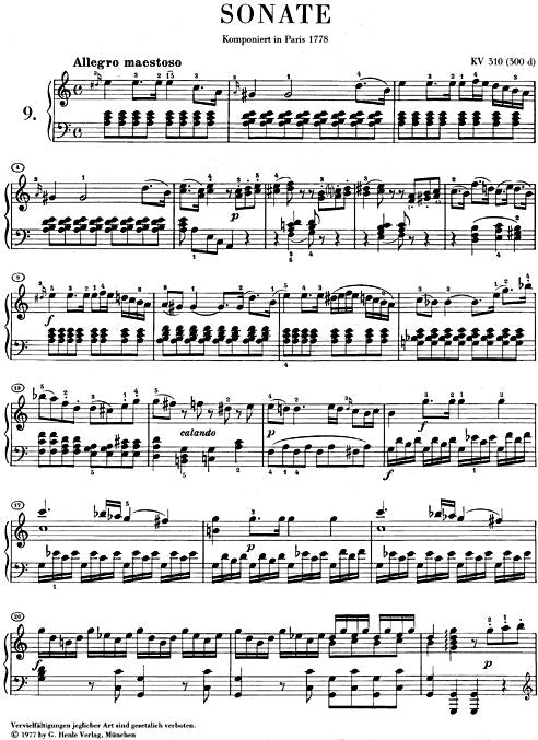 Mozart W.a. - Sonata per pianoforte in La minore K. 310 (300D)