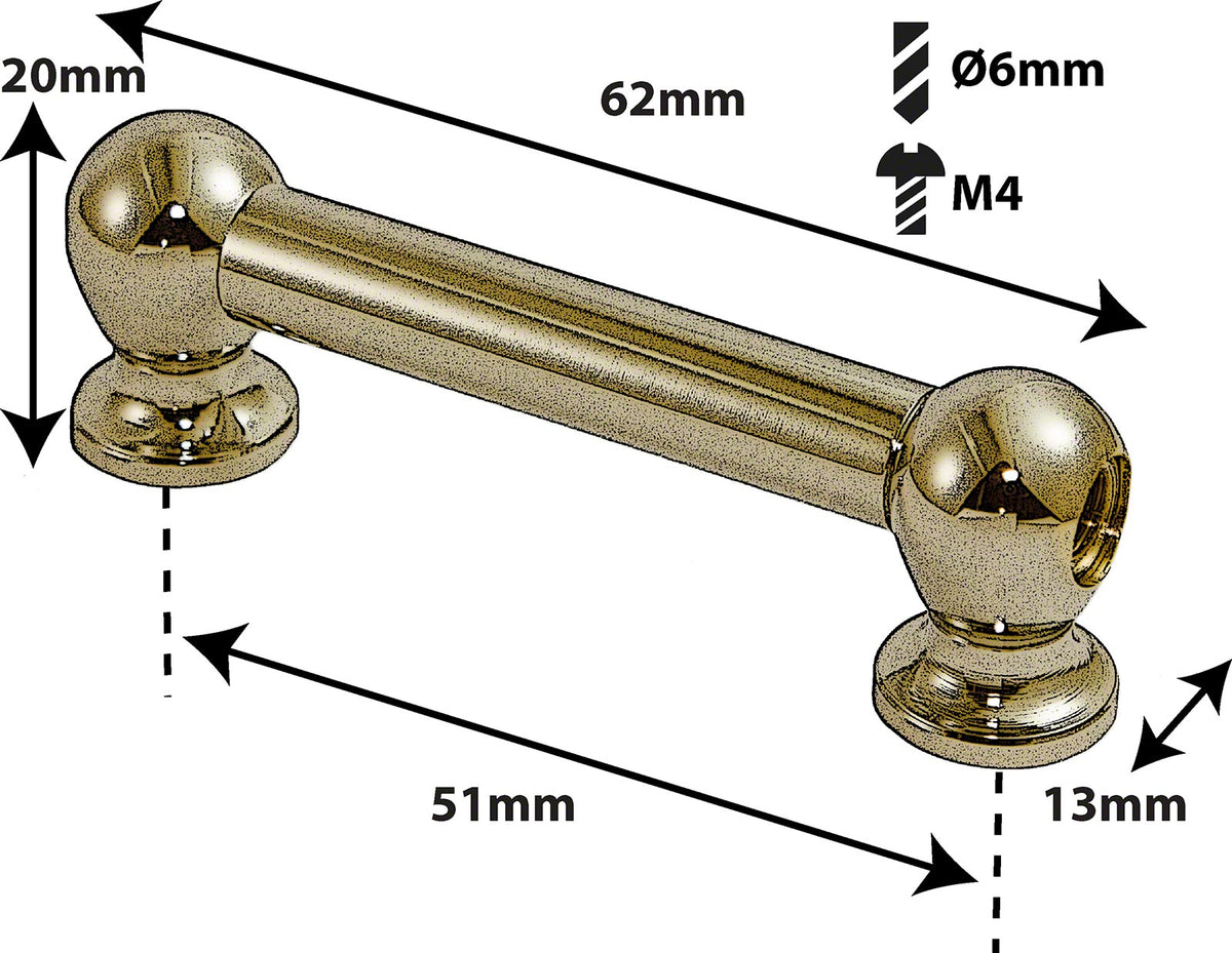 TL1D51-BR Blocchetto Tubolare - 51mm - Ottone - A Doppio Tirante (X1)