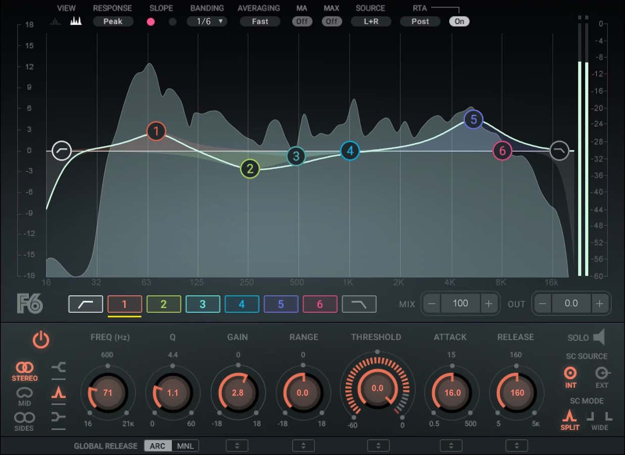 F6 EQ dinamico a banda fluttuante