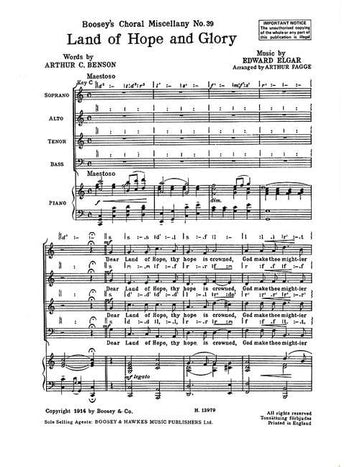 ELGAR EDWARD - LAND OF HOPE AND GLORY - MIXED CHOIR AND PIANO
