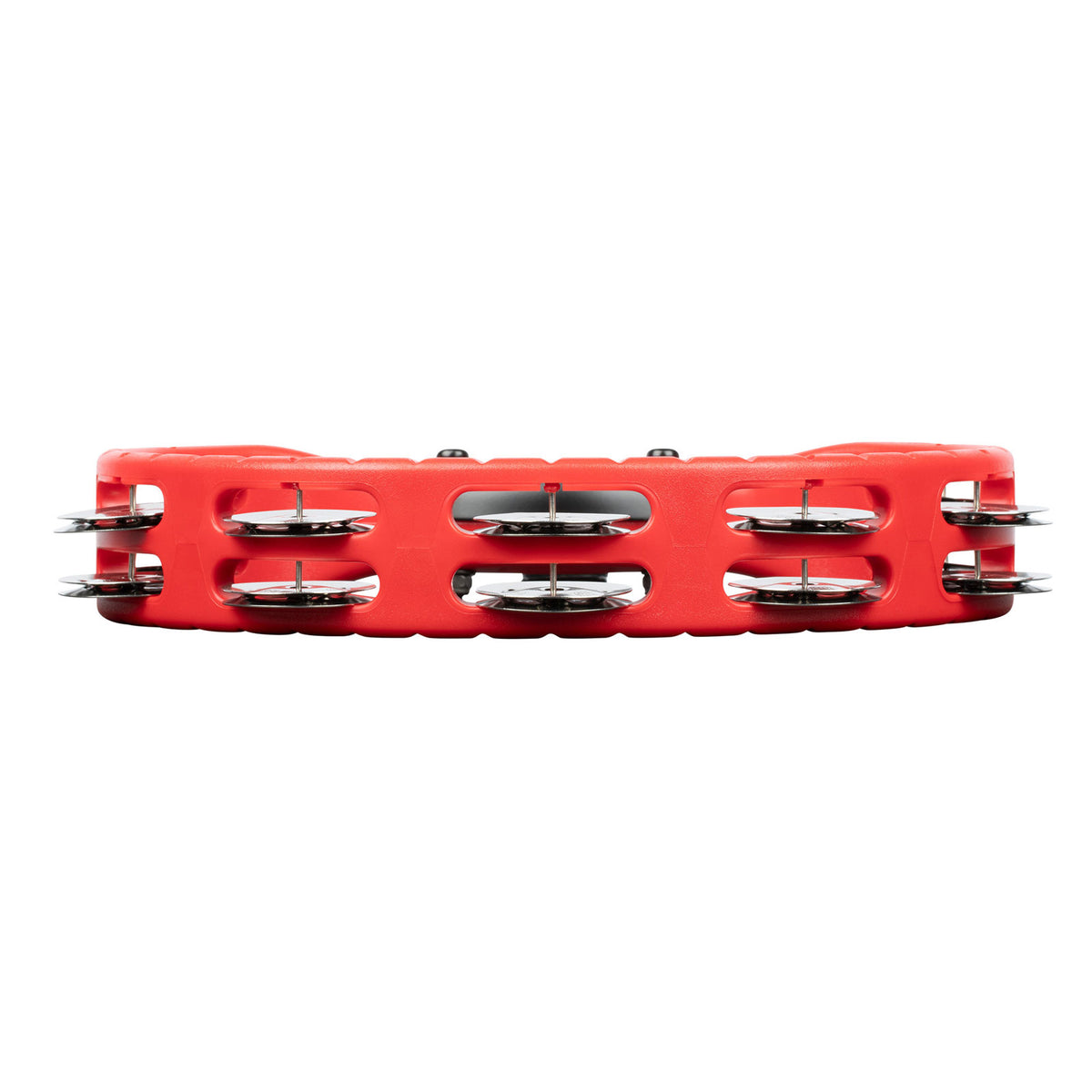 PERCUSSION HEADLINER SERIES MOUNTABLE ABS TAMBOURINE DUAL ROW RED STAINLESS STEEL JINGLES