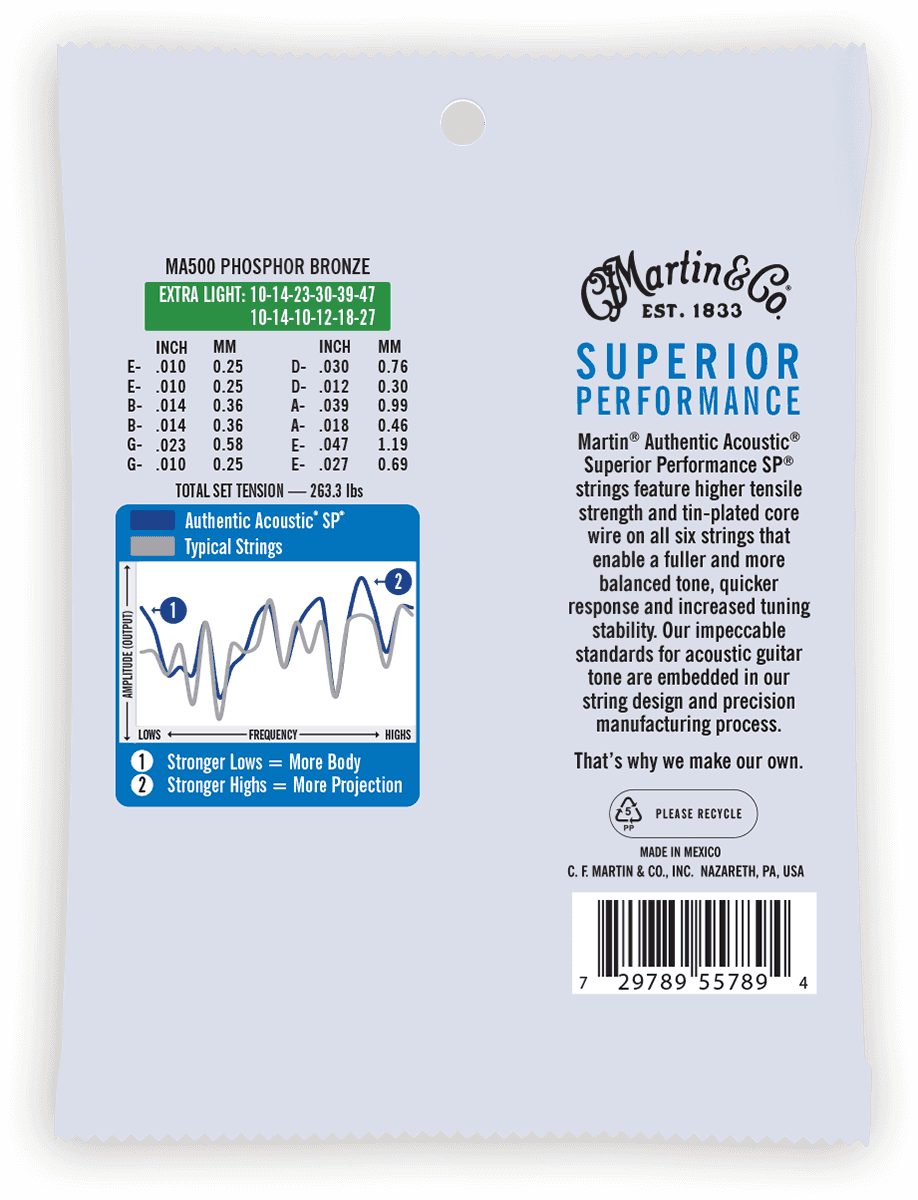 MA500 AUTHENTIC SP EXTRA LIGHT 92/8 PHOSPHOR BRONZE EX. LIGHT 10-14-23-30-39-47 12 STRINGS