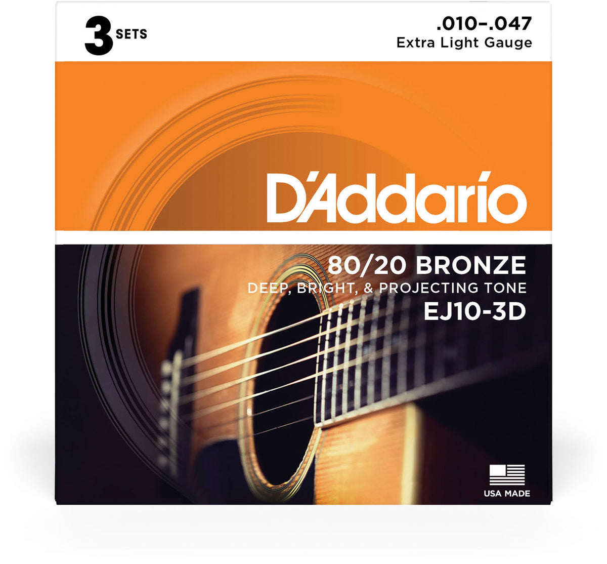 EJ10-3D BRONZE ACOUSTIC GUITAR STRINGS EXTRA LIGHT 10-47 3 SETS