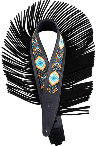 THE OUTLAW - 6,35 CM CRAZY HORSE LEATHER STRAP WITH SUEDE FRINGE AND WESTERN PATERN - BLACK