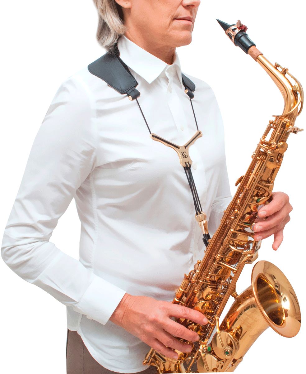 CINGHIA YOKE ZEN NERA - MOSCHETTONE IN METALLO - SAX ALTO/ TENORE