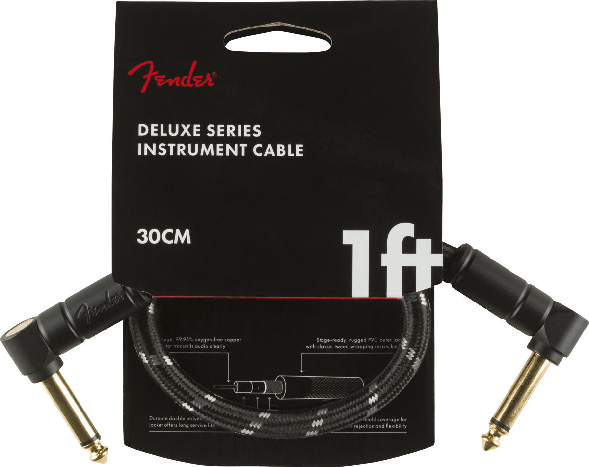 Fender DELUXE INSTRUMENT CABLE ANGLE/ANGLE 1' BLACK TWEED