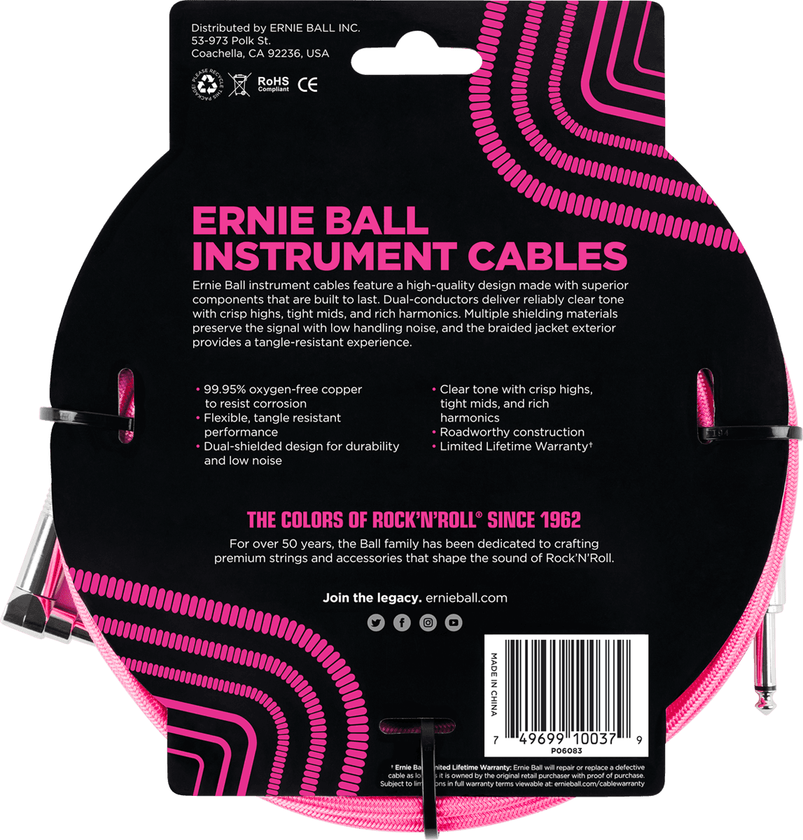 Cavi per Strumento Con Guaina Intrecciata Jack/jack Angolato 5,5M Rosa