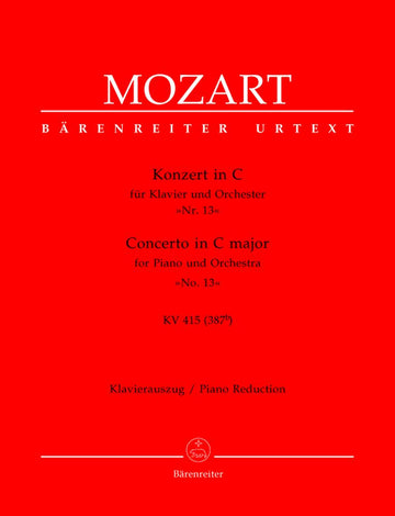 MOZART W.A. - CONCERTO IN DO MAGGIORE PER PIANOFORTE E ORCHESTRA N°13 KV 415 - RIDUZIONE PER PIANOFORTE
