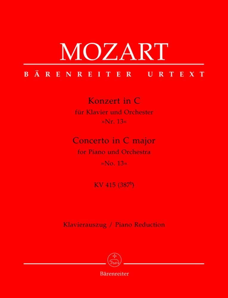 MOZART W.A. - CONCERTO IN DO MAGGIORE PER PIANOFORTE E ORCHESTRA N°13 KV 415 - RIDUZIONE PER PIANOFORTE