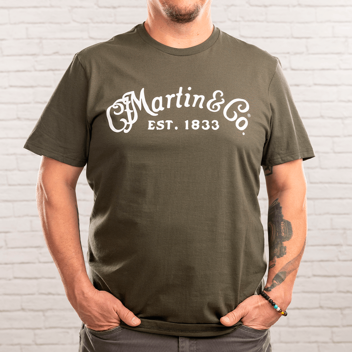 Tee-Shirt Olive,White Script Logo,S