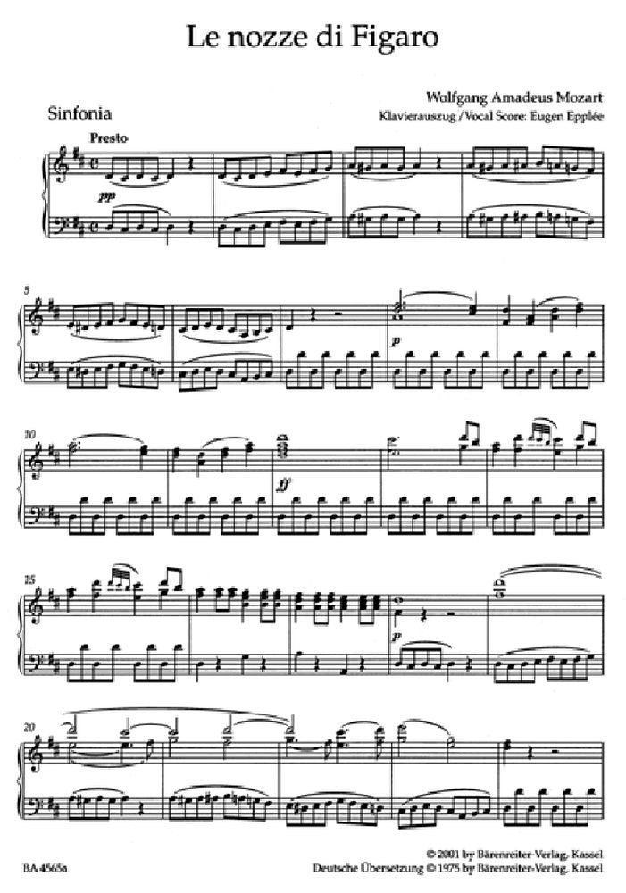 Mozart W.A. - Le nozze di Figaro Kv 492 - Voce e Pianoforte