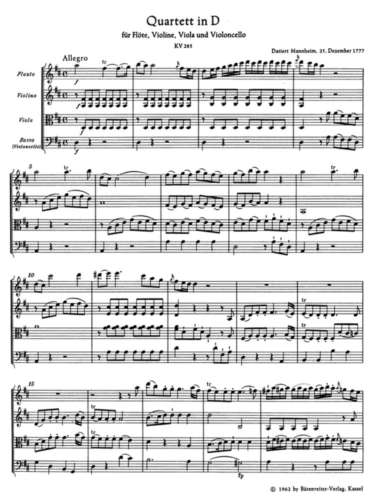 Moz W.A. - Quette Fur Flote Violine Viola Und Violoncello - Conducteur Poche
